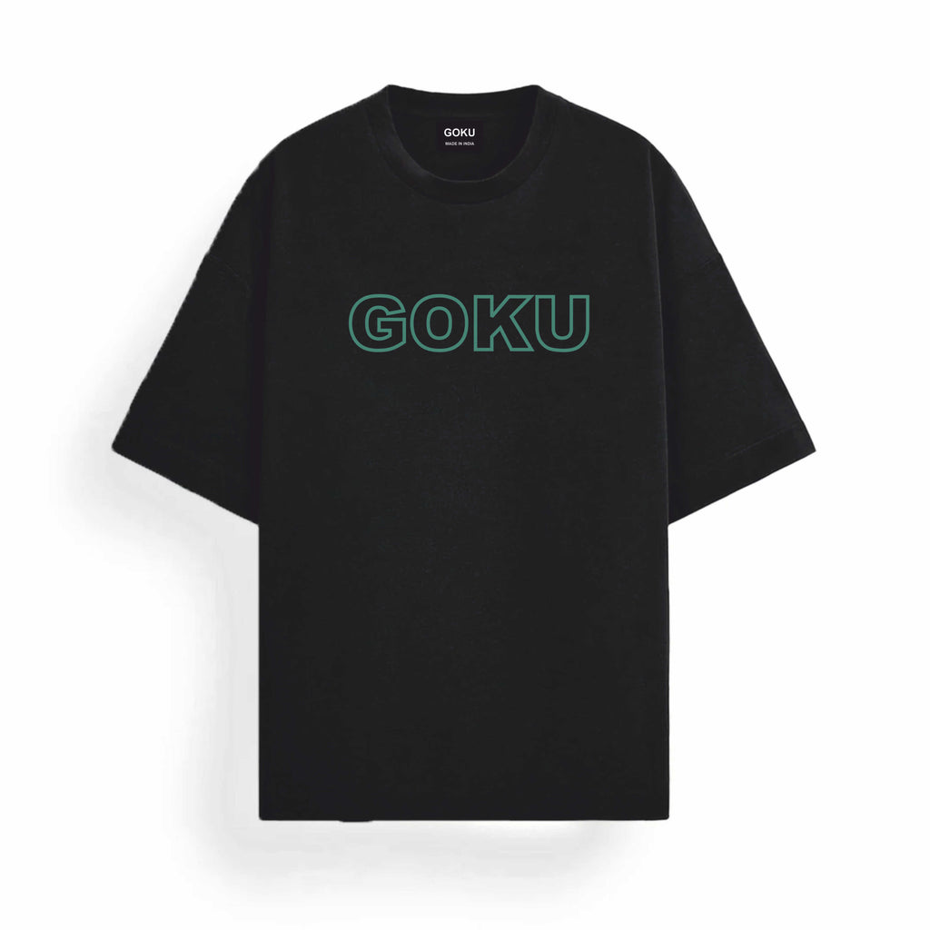 Black t-shirt with 'GOKU' printed