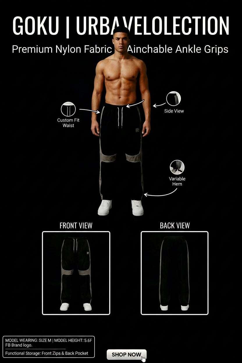 Advertisement for FB Athletic Urban/Elocity Collection with a man modeling shorts and text detailing features.