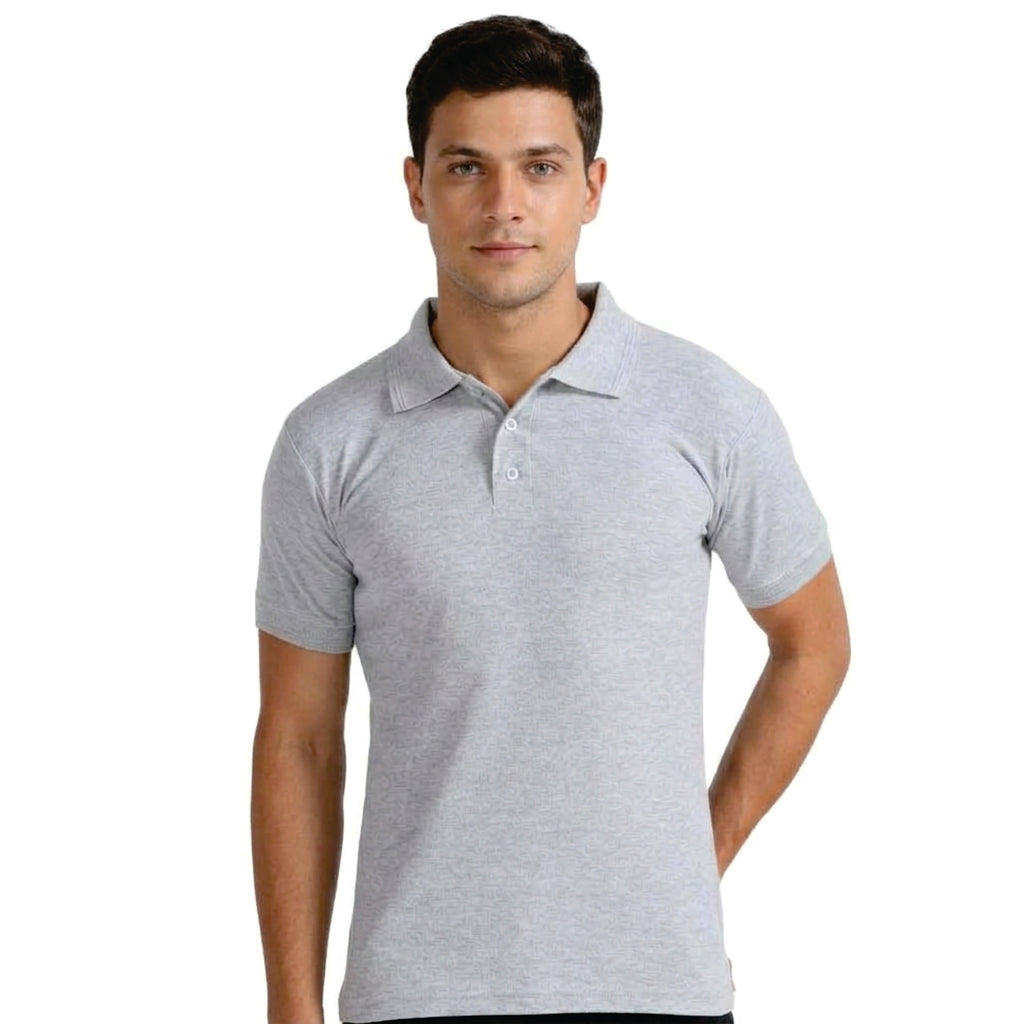 GREY MELANGE POLO T SHIRT