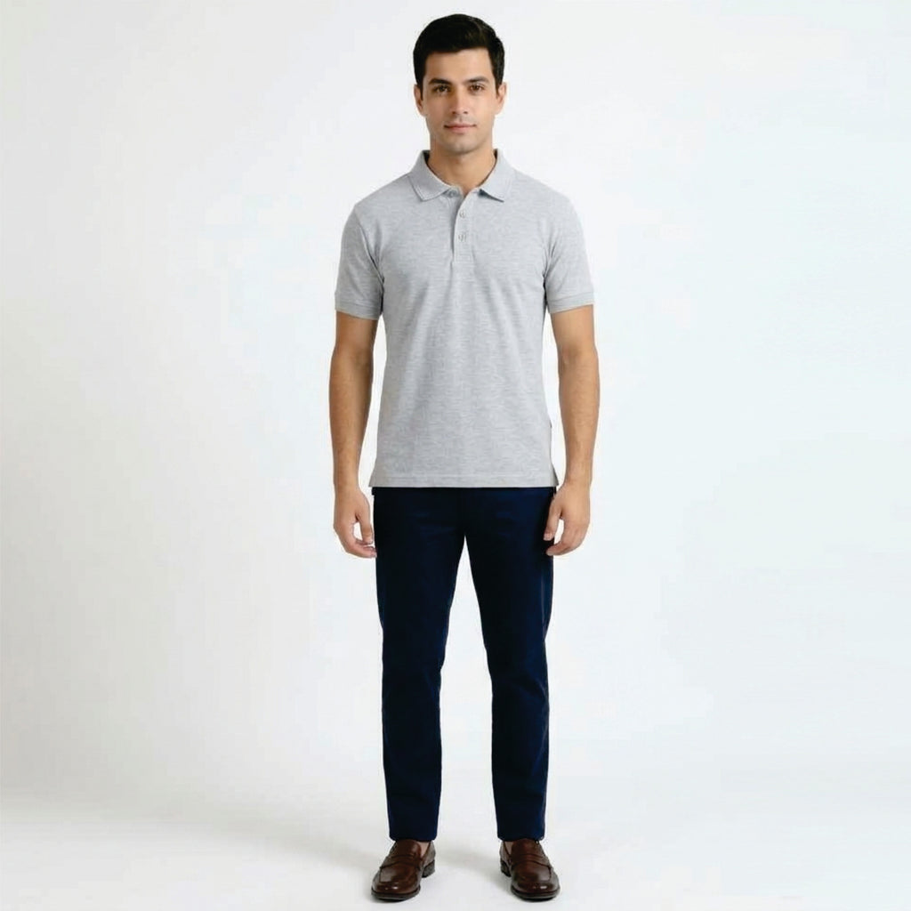 GREY MELANGE POLO T SHIRT