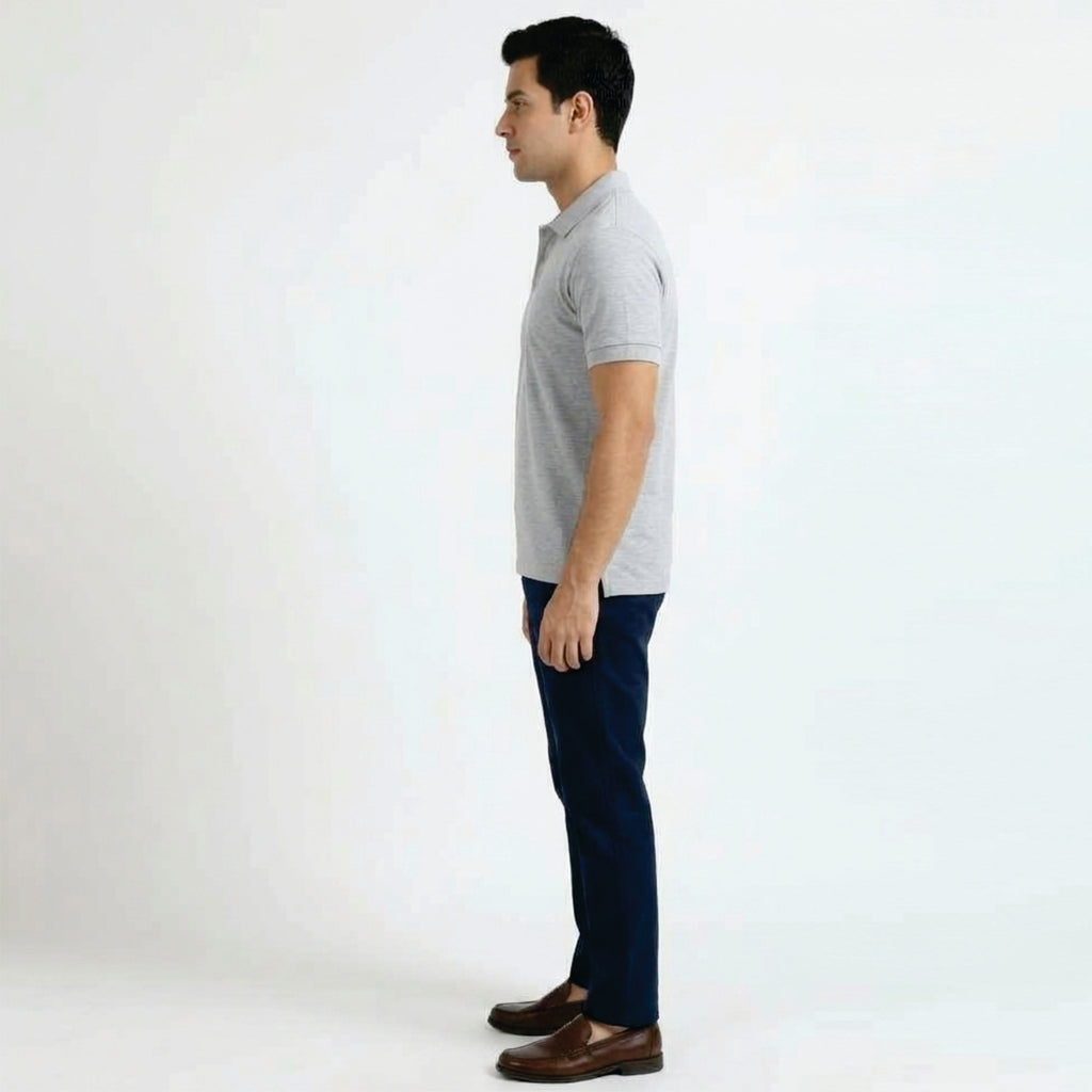 GREY MELANGE POLO T SHIRT