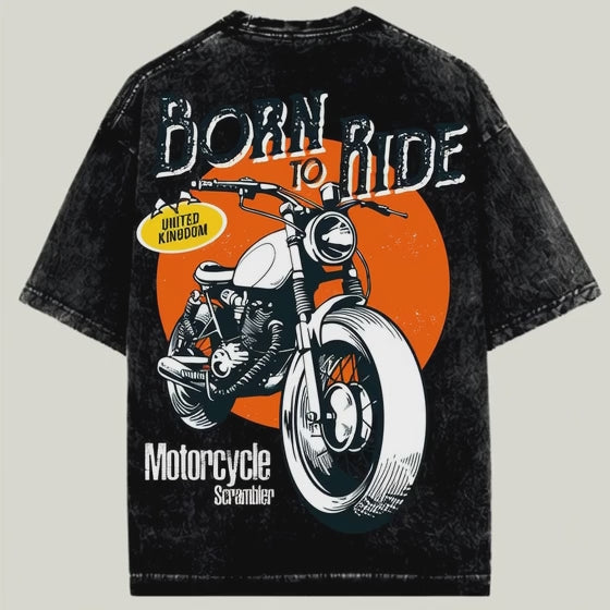 BORN TO RIDE / OVERSIZED ACIDWASHED T-SHIRT
