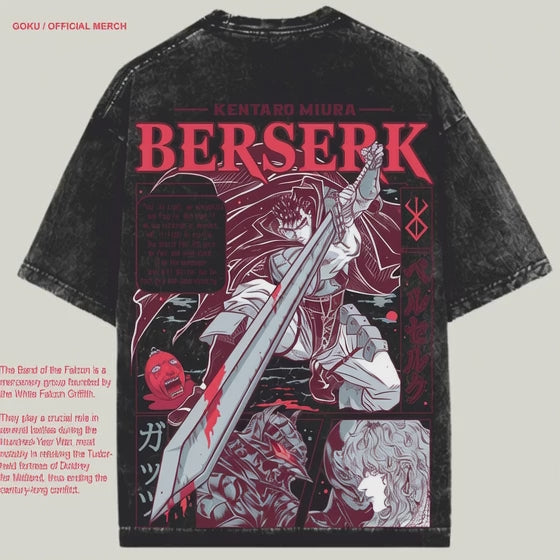 BERSERK PRINTED OVERSIZED ACIDWASHED T-SHIRT